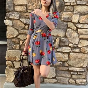 Black and white striped floral dress